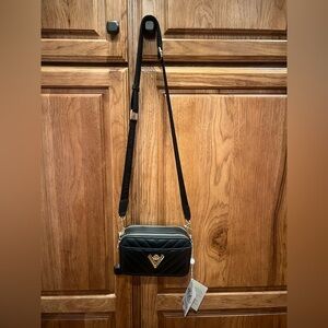 Valentino Orlandi Black Quilted Crossbody with Gold V Accent